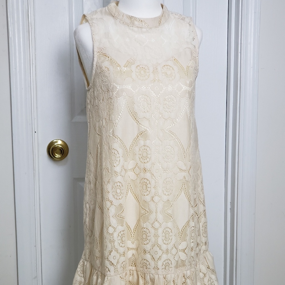 ee:some lace ivory ruffled dress sz small NWT